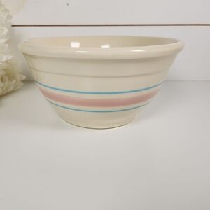 Vintage McCoy USA Pink Blue Stripe Mixing Bowl 8" | Retro Serving Bowl